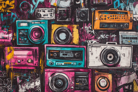 Design file of hip hop stereo collection pattern with vintage boombox elements