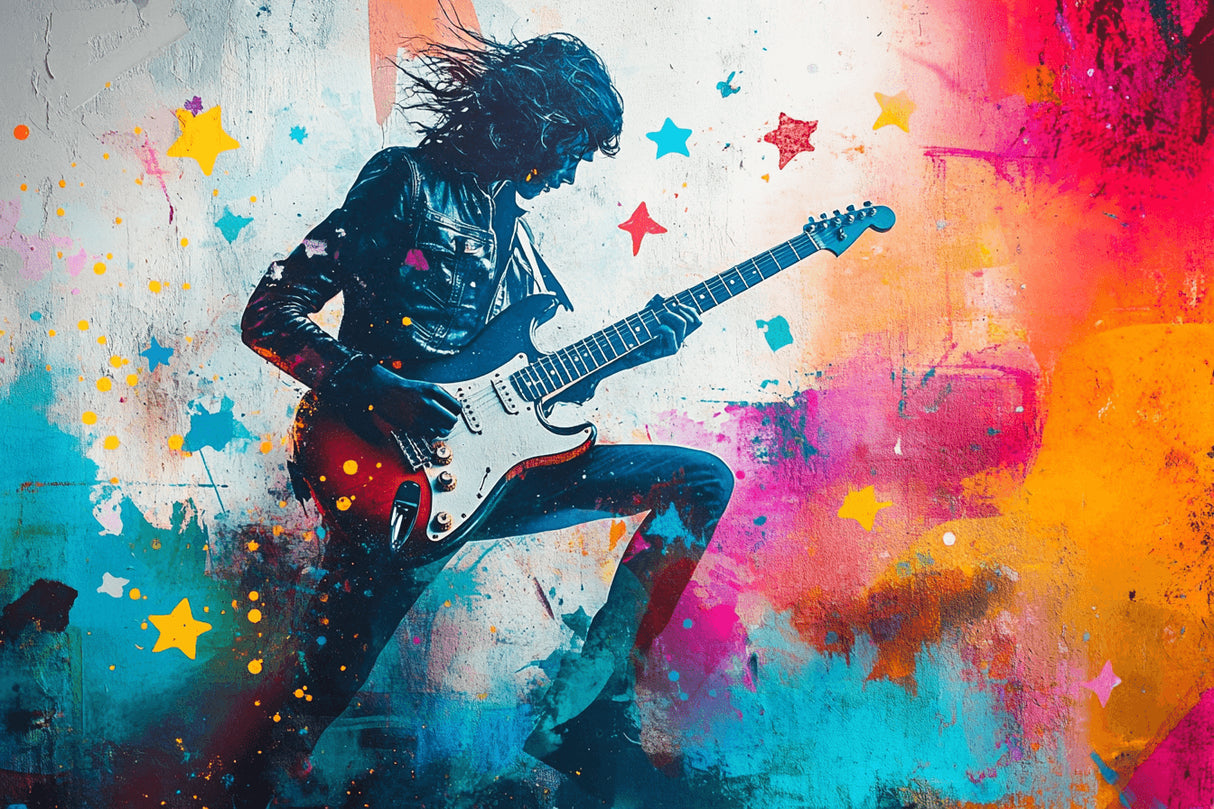 Rock guitar star design file showing detailed pattern and vibrant color palette