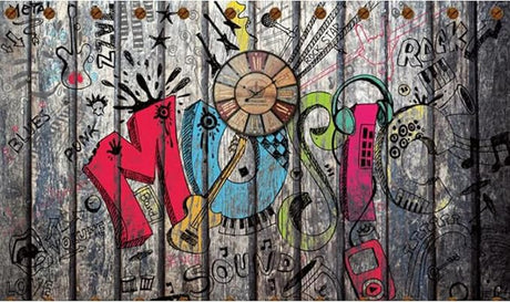 Urban graffiti music wallpaper design file showing vibrant colors and street art details