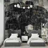 Modern headphones wall art transforming urban style coffee shop interior