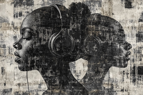 Urban headphones wallpaper design file showing detailed black and white pattern