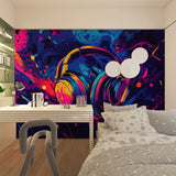 Street art headphones wallpaper creating impact in teen bedroom
