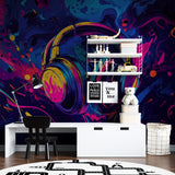 Music themed street art wallpaper transforming office space