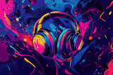 Design file of street art headphones pattern with vibrant color splashes