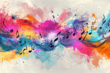 Musical notes wallpaper design file showing vibrant watercolor pattern and flowing notes