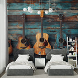 Office space with Music themed wallpaper, professional setting with artistic touch