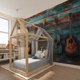 Restaurant wall decorated with Acoustic guitar mural, creating rustic ambiance