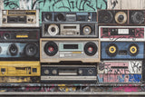 Vintage boombox collection design file showing detailed retro music equipment pattern