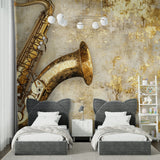 Saxophone wall mural adding elegance to music studio setting