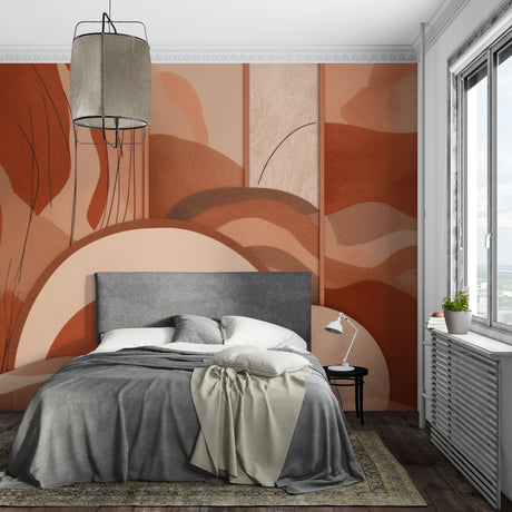 Guitar mural wallpaper in modern living room showing urban style and turquoise tones