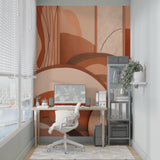 Vintage guitar mural in home studio space creating artistic atmosphere