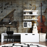 Classical music wallpaper adding warmth to a professional piano teaching room