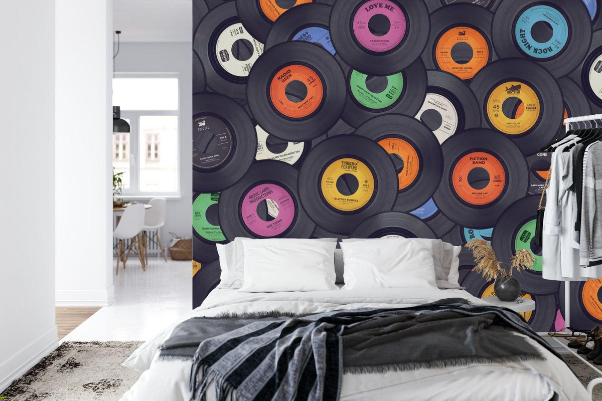 Music Mural Wallpaper | Vintage Vinyl Records Collection 