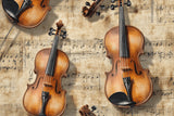Violin and sheet music design file showing intricate pattern details and warm honey tones