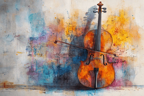Design file of violin watercolor wallpaper showing full pattern and color details