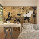 Music Theme Wallpaper in coffee shop reading corner with vintage furniture