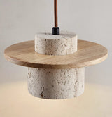 Modern Travertine Pendant Light  Natural Stone and Wood Design - Product detail 4