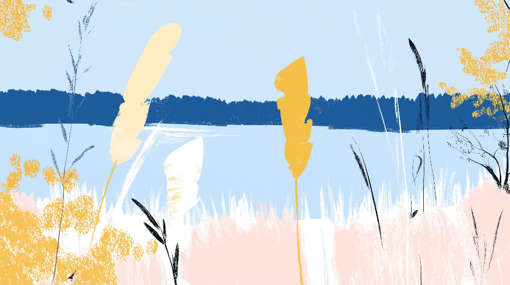 Abstract lake with golden reeds design file showing detailed pattern and true colors