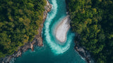 Turquoise river aerial view design file showing intricate water patterns and forest details