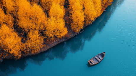 Nature wall mural design file showing detailed autumn forest and lake pattern