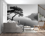 Nature wall mural bringing serenity to meditation room with mountain lake vista
