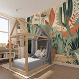 Nature-inspired black swan mural creating depth in a minimalist hallway setting