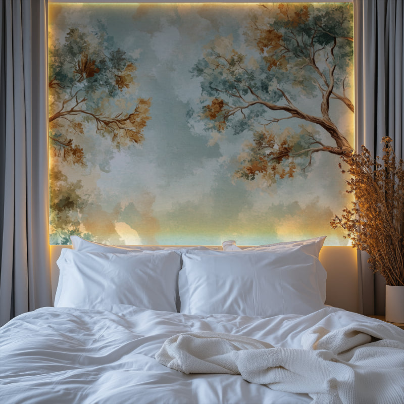 Nature-inspired mural in hallway showing full pattern scale