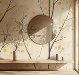 Nature-inspired wall mural bringing warmth to a home office space