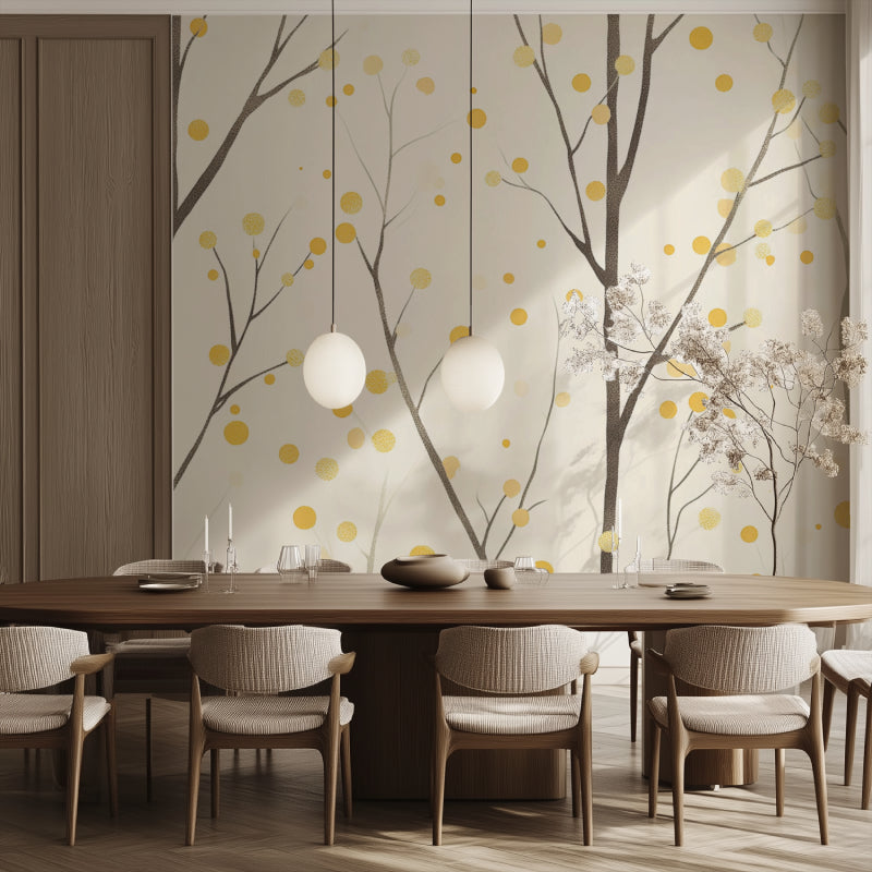 Modern nature wallpaper with golden details brightening up an entryway