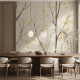 Modern nature wallpaper with golden details brightening up an entryway