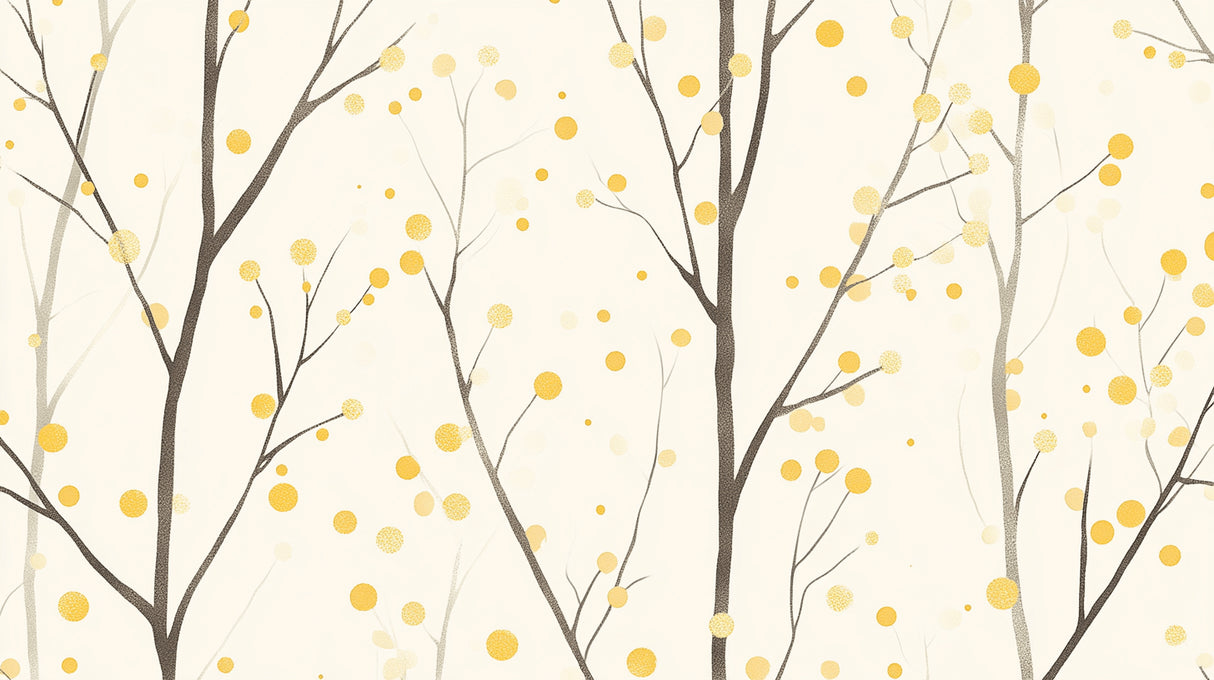 Design file showing detailed pattern of grey branches and golden dots on ivory background