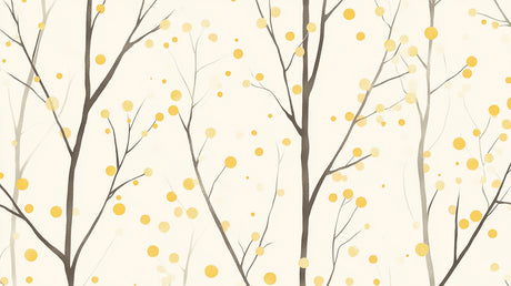 Design file showing detailed pattern of grey branches and golden dots on ivory background