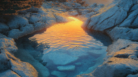 Golden sunset water reflection design file showing detailed ripples and rich color gradients