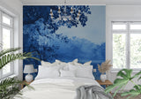 Nature scene wallpaper in dining room with reflected lake view