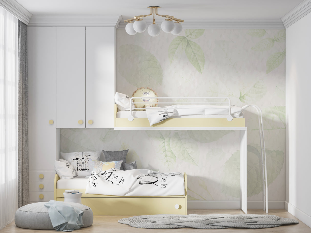 Botanical wallpaper creating fresh feel in modern nursery setting