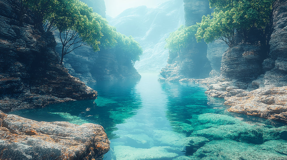 Canyon lake wallpaper design file showing detailed turquoise waters and rocky cliffs pattern