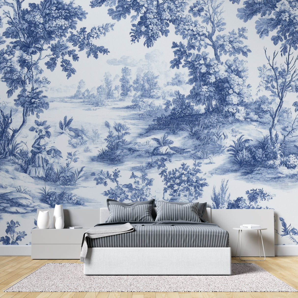 French Toile wallpaper bringing classic style to a modern dining room