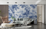 Traditional Toile pattern wallpaper making a statement in an entrance hall