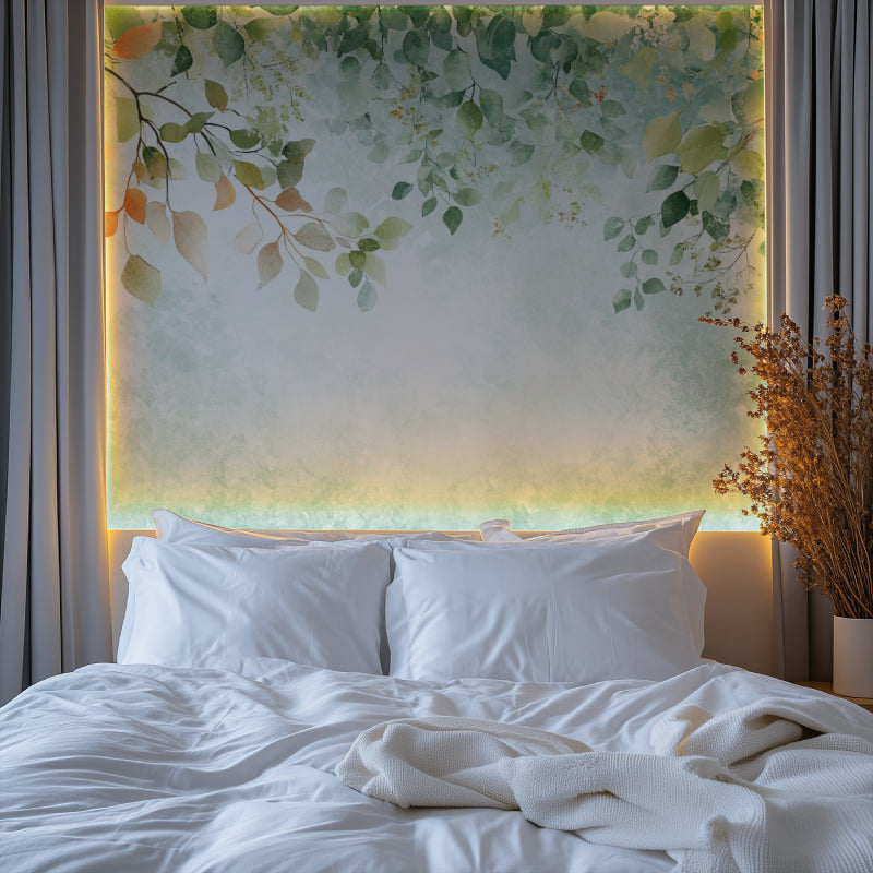 Nature-inspired wallpaper creating a peaceful home office environment