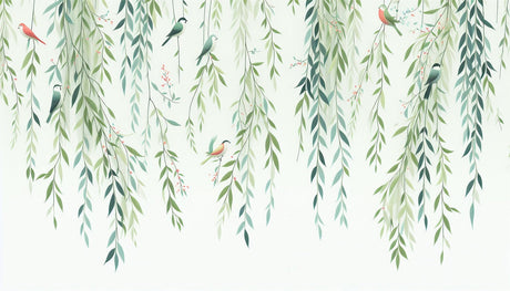 Willow branches with birds design file showing detailed botanical pattern and watercolor effects