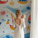 Sailing boats wall design brightening up a children's study area with fun maritime elements