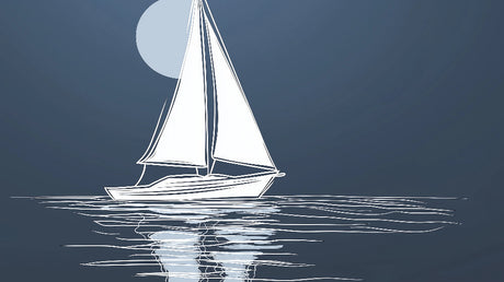 Minimalist sailboat and moon design file showing clean lines and deep navy tones