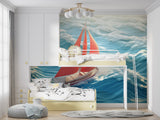 Nautical theme mural bringing ocean vibes to a guest bedroom