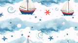 Design file showing the complete nautical pattern with sailing ships and starfish motifs