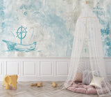 Nautical theme mural adding maritime charm to a modern bedroom space