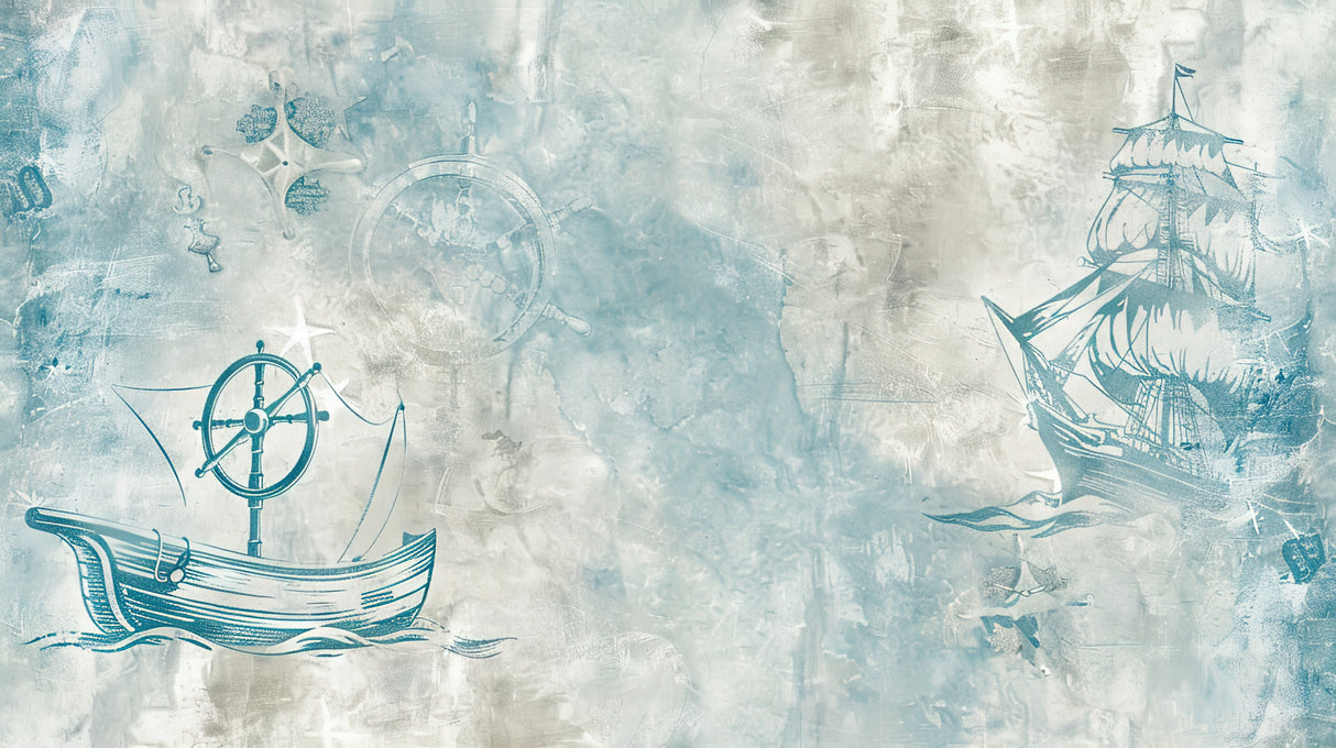 Design file showing detailed vintage ships and compass pattern on misty blue background