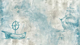 Design file showing detailed vintage ships and compass pattern on misty blue background