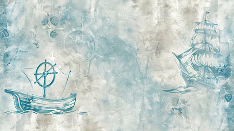 Design file showing detailed vintage ships and compass pattern on misty blue background