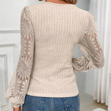 Floral Lace Top  Ribbed Sweetheart Neckline With Embroidered Sleeves - Product example