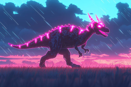 Neon Pink T-Rex with Stars design file showing intricate pattern details and vibrant color scheme